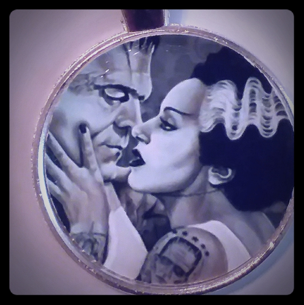 Rockabilly Frankenstein & Bride Pendant Necklace